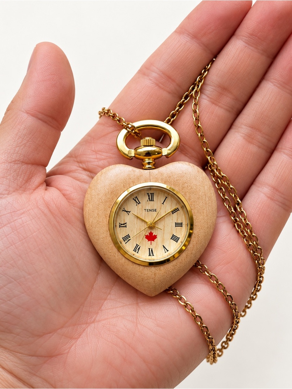 Vintage Wooden Pocket Watch Necklace Set of 2 | Gold Tone Retro Timepieces